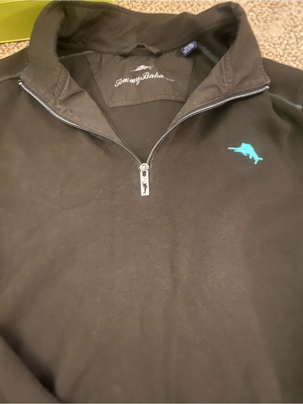 Tommy Bahama Black Quarter-Zip Pullover with Teal Marlin Logo Sz M